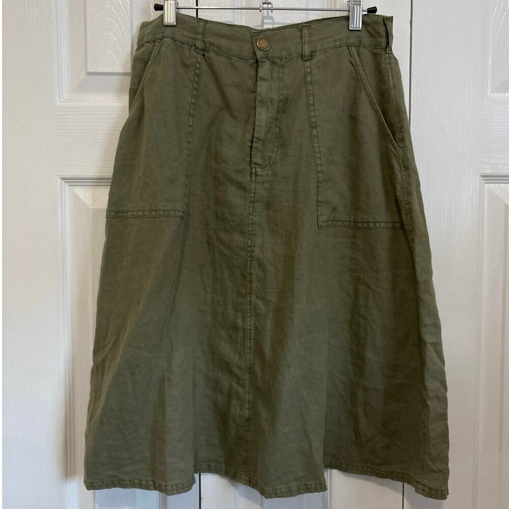 Artisan NY Army Green 100% Linen Cargo Midi Skirt Size 4